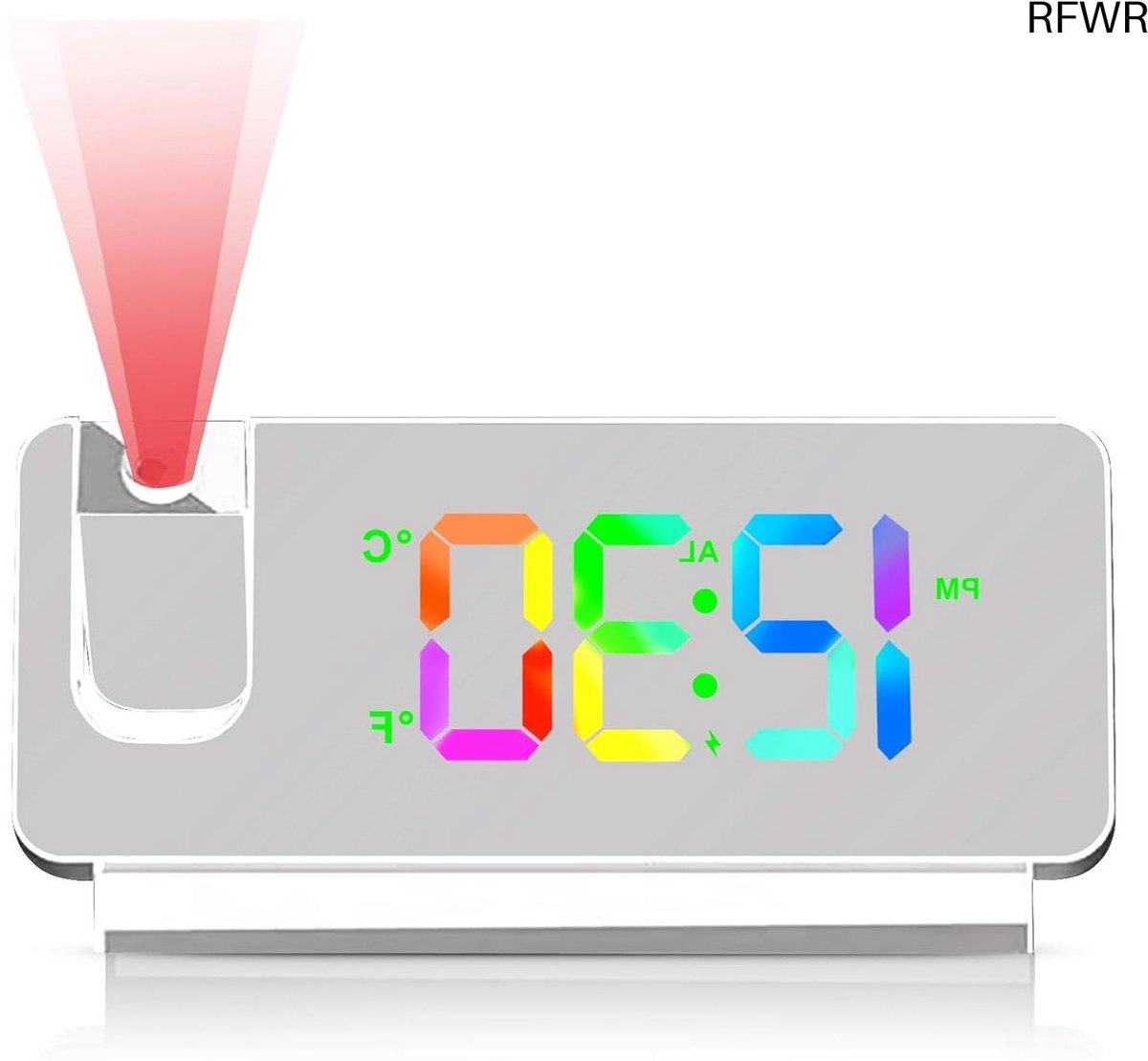 RFWR® Digitale projectiewekker met 180 graden projectie, temperatuur en datumweergave, USB-oplaadbaar voor slaapkamer