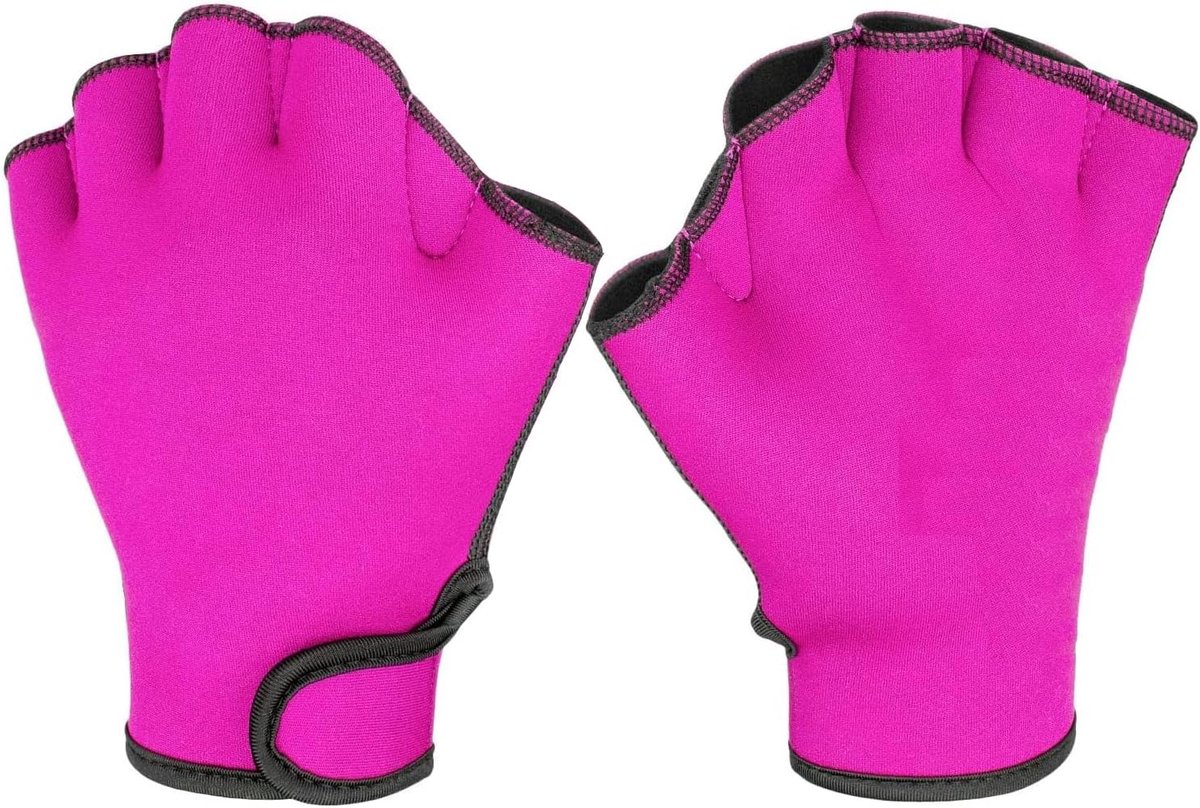 1 paar zwemhandschoenen, waterbestendigheidstraining, fitnessduiken, zwemhandvinnen, peddels, zwemuitrusting voor mannen en vrouwen, beginners - Rozerood - M