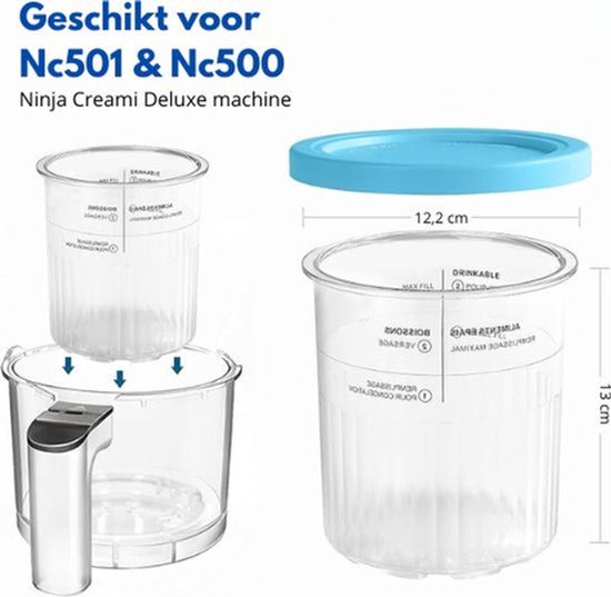 Bekers geschikt voor Ninja Creami Deluxe ijsmachine, Extra Bekers, Bakjes & Deksels - 3 stuks - containers compatibel met NC501EU & NC500EU Serie - BPA-vrij, vaatwasmachinebestendig, diverse kleuren van Merkloos — afbeelding 5