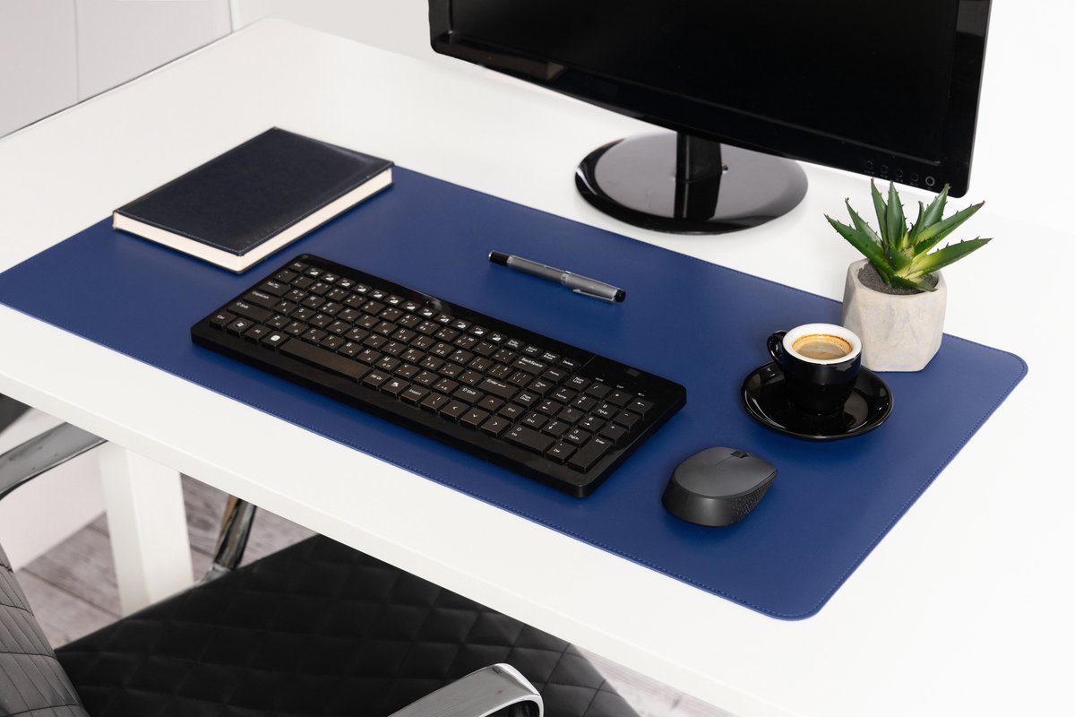 Orcq - Bureau mat - Bureau Onderlegger - Bureau Organiser - Deskmat - Hoogwaardig Kunstleer - 90 x 43 cm - Blauw