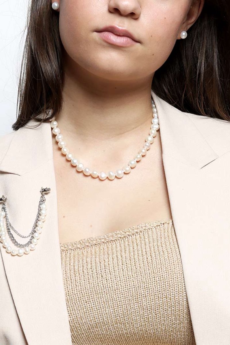 PROUD PEARLS® parelketting met witte 9/10mm barok parels 45cm lengte