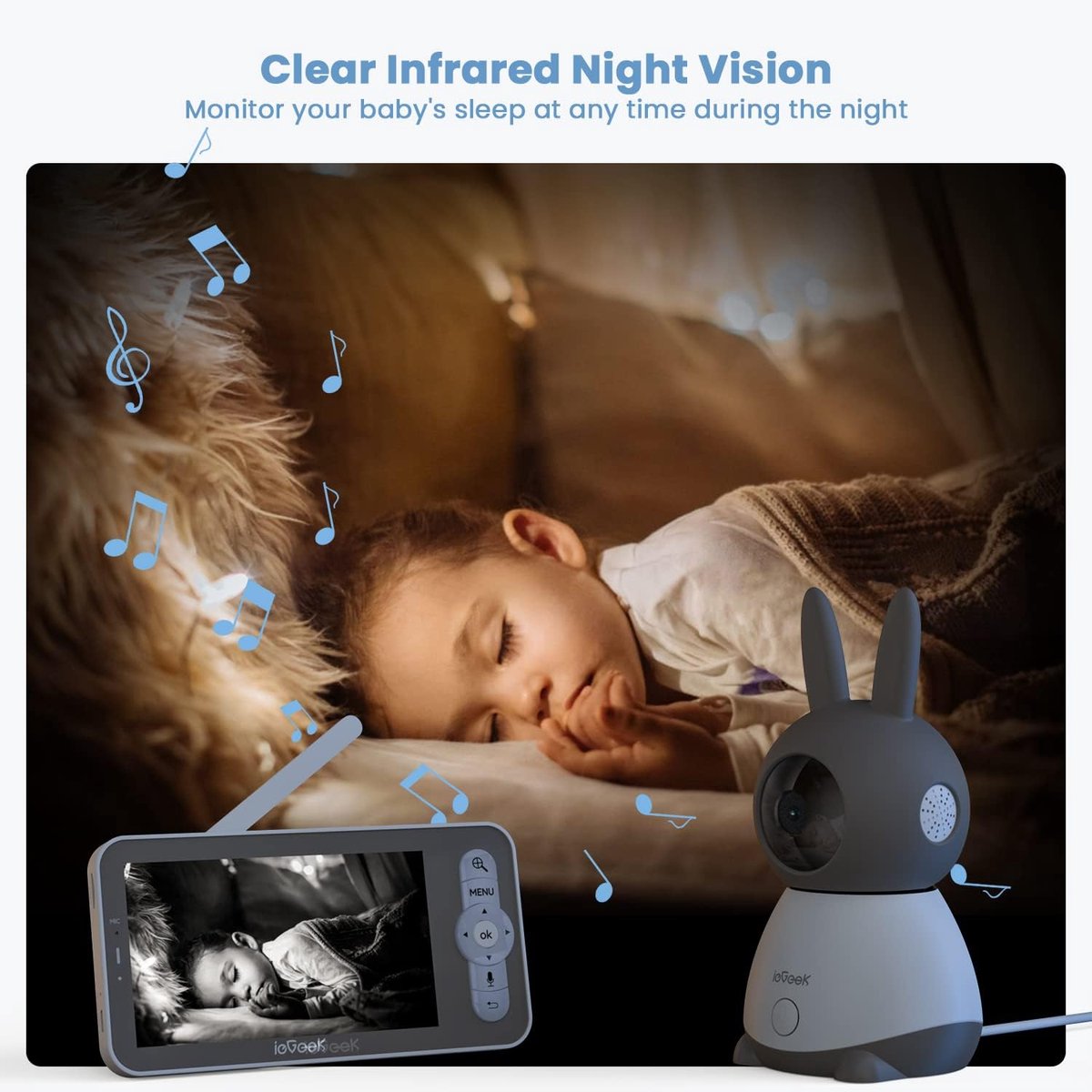 ieGeek 2K Split-Screen Babyfoon - 5" Audio Babyfoon met 2 Camera's - WiFi Smartphone Video Dubbele Camera - Nachtzicht - Tweerichtingsgesprek – foto 2