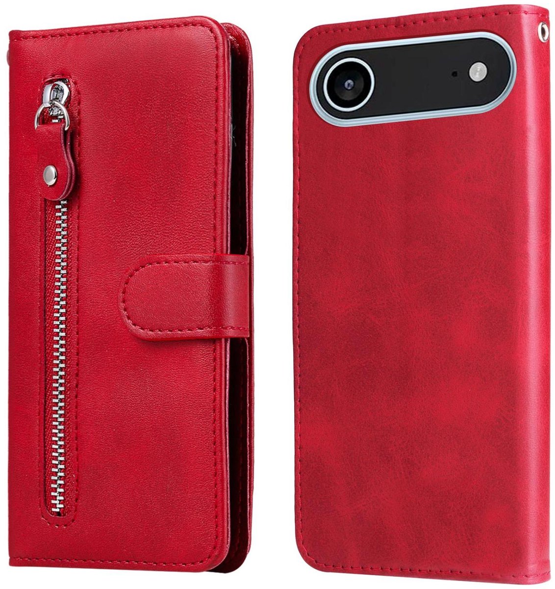 Mobigear Telefoonhoesje geschikt voor Apple iPhone Air Hoesje | Mobigear Zipper Bookcase Portemonnee | Pasjeshouder voor 3 Pasjes | Telefoonhoesje voor Pinpas / OV Kaart / Rijbewijs - Rood