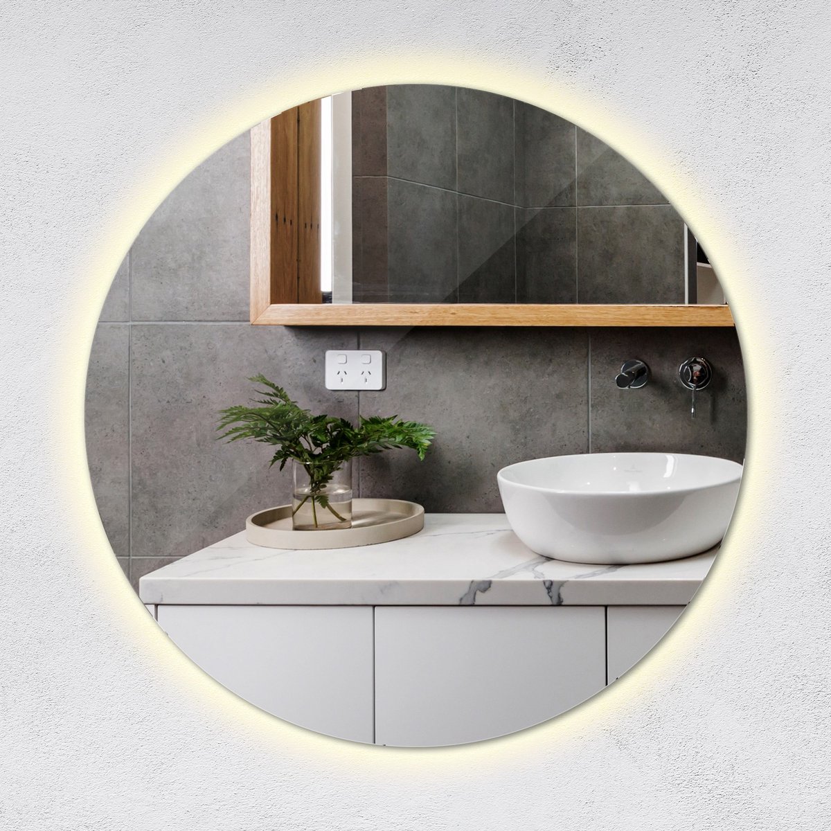 Tulup LED Spiegel - Ronde Spiegel LED - 60 cm x 60 cm - Spiegel LED - LED spiegel voor Gang - Warm Wit 3000K - Spiegel Met Led Verlichting - LED Wandspiegel in Loftstijl