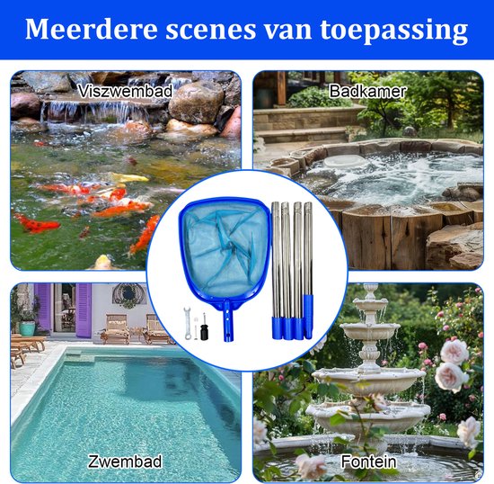 Zwembad Schepnet Set - Telescoopsteel & fijnmazig net - Voor algen, bladeren & vuil - Zwembaden/vijvers - Schoonmaaktool - Blauw - 185cm - 4-delig van Merkloos — afbeelding 4