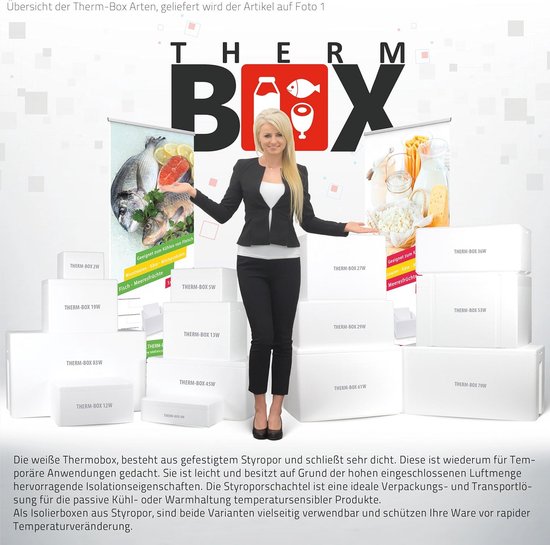 THERM BOX Styrofoam box - Thermobox voor eten & drinken - Styrofoam koeler & warmer (40x30x32cm - 13,2L volume) Herbruikbaar