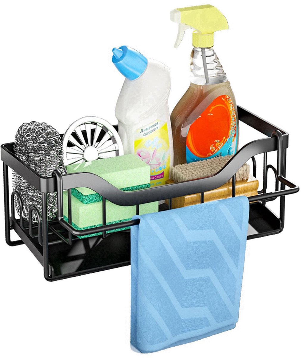 Ibenzoa® Spoelbak Organizer Smal - Roestvrij Stalen Gootsteen Caddy met Sponshouder