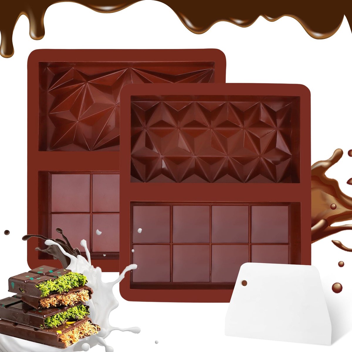 Ibenzoa® Siliconen Chocoladevorm Set - 2 Vormen met Spatel & Zakjes
