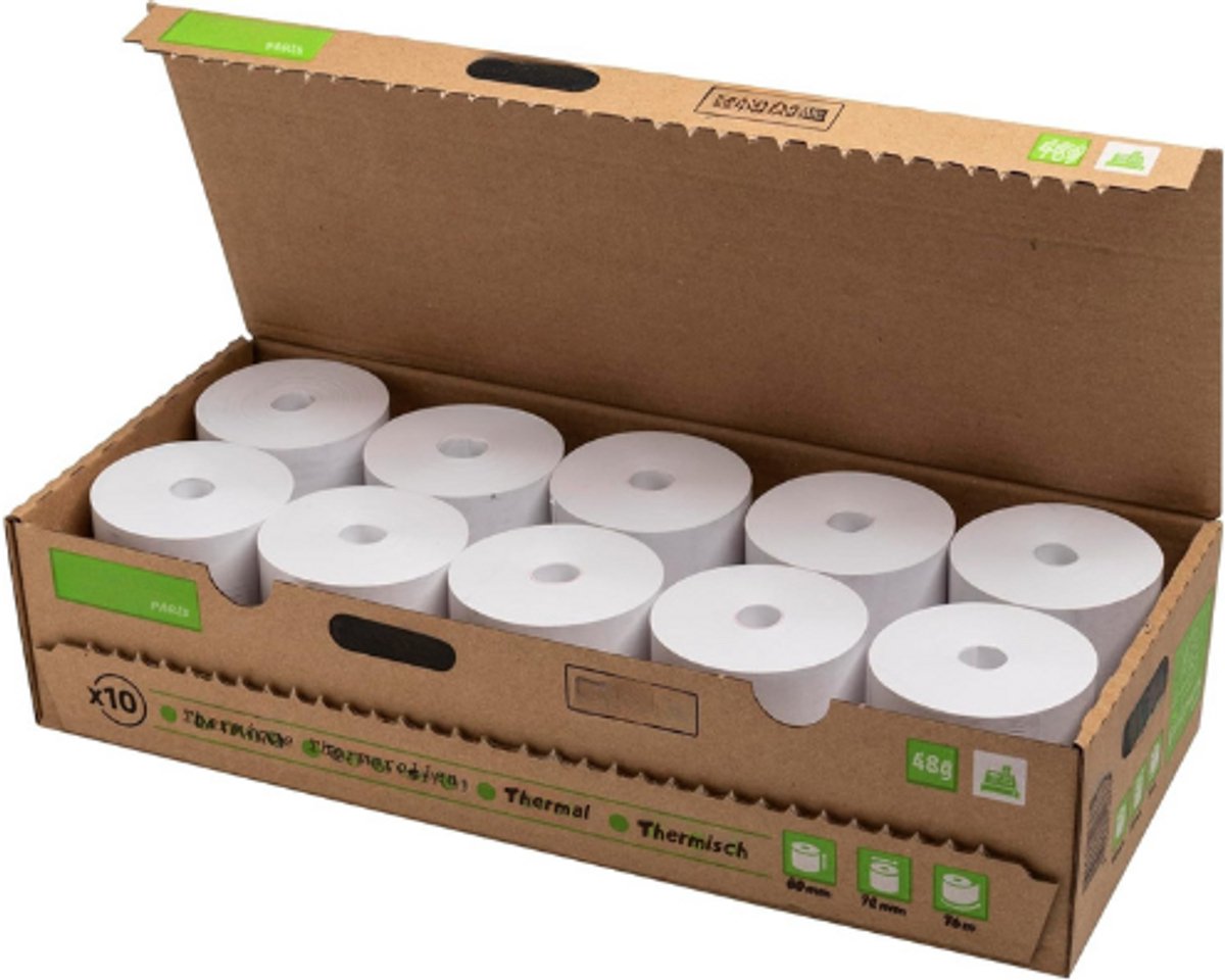 Thermische Rollen 80mm - 30 Stuks - Diameter 72mm - Lengte 76m - 48g/m² Fenolvrij - Zonder Plasticafval - Bonrollen Voor Kassasystemen En Pinapparaten