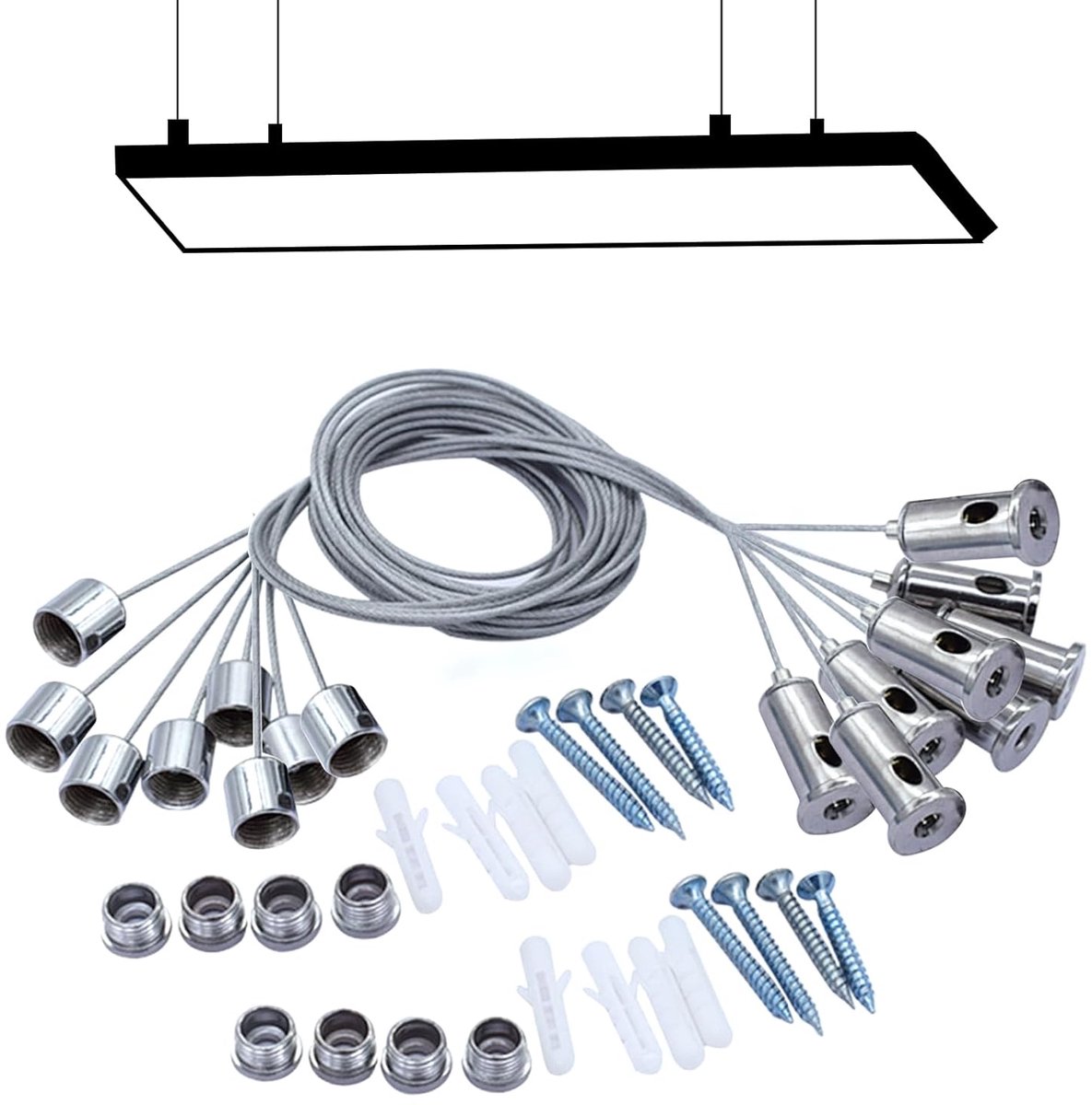 8 Stuks RVS Draad Rope - Verstelbare RVS Draad Kabel - Hangsystemen voor LED Paneel Plafondverlichting (1.5mm x 1m)