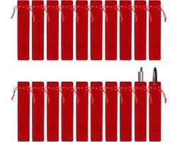 Allecto plus - Fluwelen Pen Pouch 20 Stuks Met Trekkoord - Geschenkzakken Houder - School Kantoor Relatiegeschenk - Rood Potlood Tas