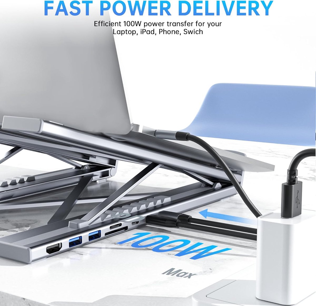 8-in-1 USB-C Docking Station met 4K HDMI, 100W Power Delivery, USB 3.0, SD/TF Kaartlezer en Verstelbare Laptopstandaard - Afbeelding 2
