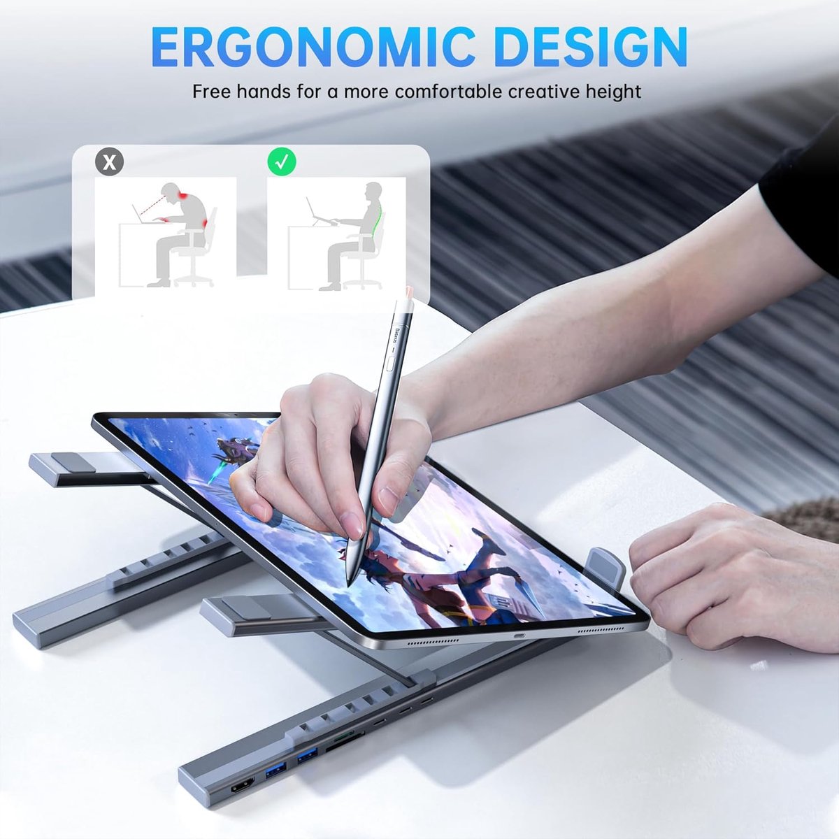 8-in-1 USB-C Docking Station met 4K HDMI, 100W Power Delivery, USB 3.0, SD/TF Kaartlezer en Verstelbare Laptopstandaard - Afbeelding 4