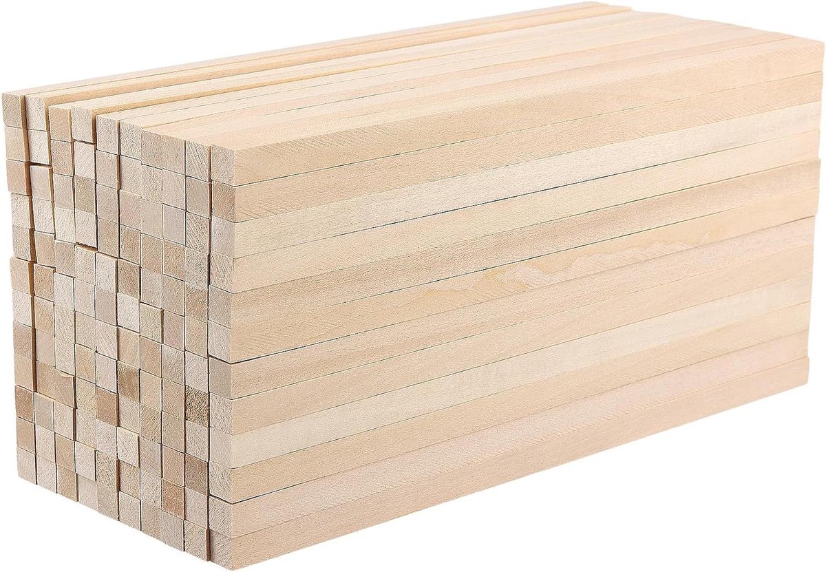 Allecto plus - Houten stokken 120 stuks vierkant 25 x 1 x 1 cm - Knutselhouten latten - Stokjes om te knutselen - Blok voor doe-het-zelf handwerk