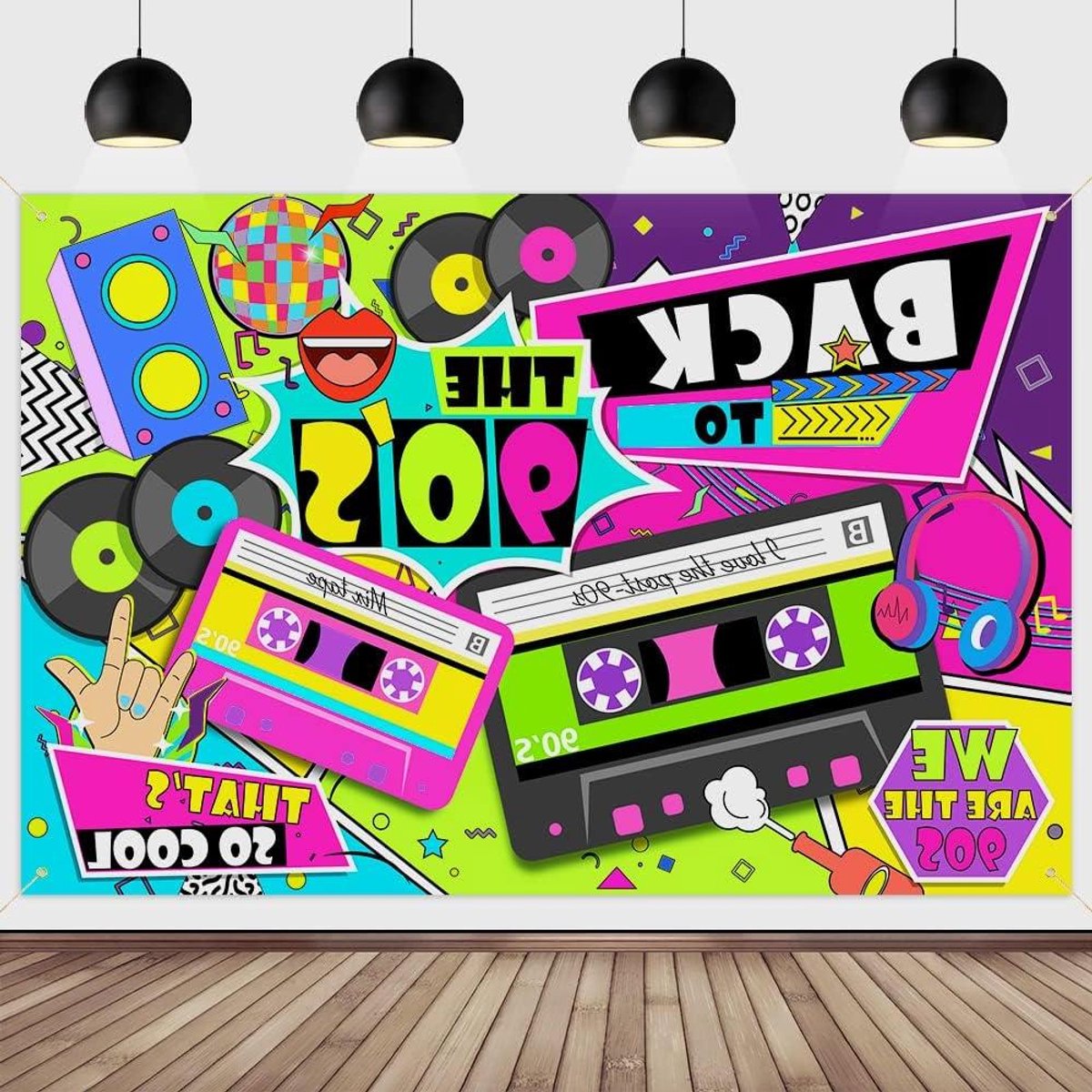 Feestdecoratie Jaren 90 voor volwassenen - Achtergrondbanner 210 x 150 cm met hiphop graffiti - Thema terug naar de 90's