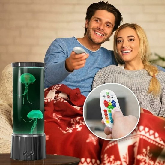 TOVBMUP Nachtlampje - LED - Kwallenlamp - 16 kleuren - Lavalamp - Aquariumnachtlampje - Kwallen LED-lavalamp - Cadeau met afstandsbediening - Verjaardagscadeau voor dames Heren - Ontspanningsdecoratie van Tovbmup — afbeelding 2