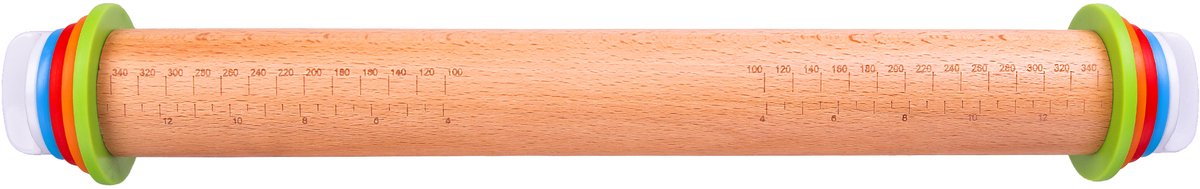 Krumble Deegroller verstelbaar - Deegstok - Pastrydeegroller - Rolstok - Bakspullen - 10, 6, 4 of 2 mm breed - Hout en siliconen - Bruin met kleur