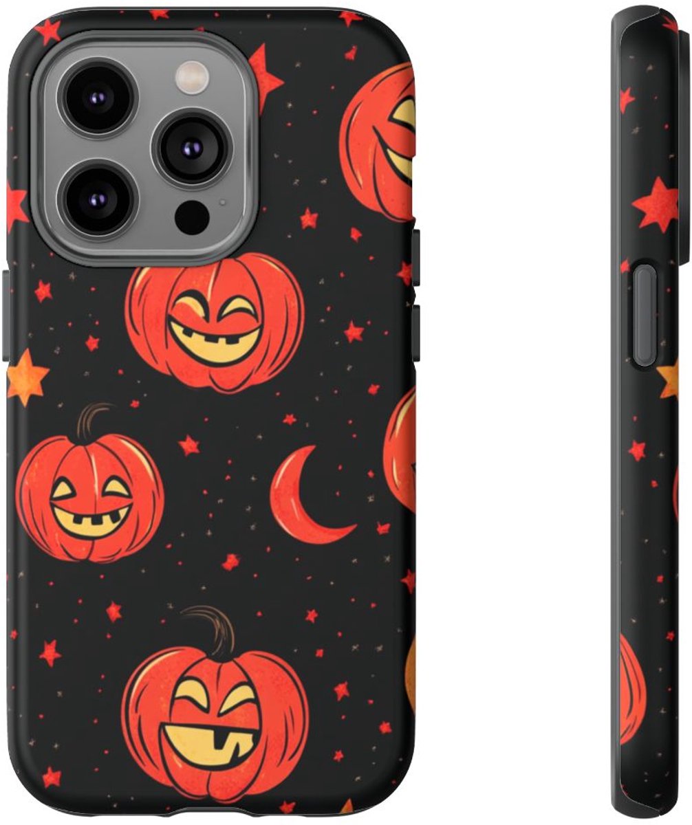 Lachende Pompoenen en Maanpatroon – Telefoonhoesje Geschikt voor iPhone 14 Pro