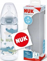 Biberon NUK | PremierChoix+ | crocodile bleu 360 ml | 6-18m| taille de tétine : XL | 6+ mois