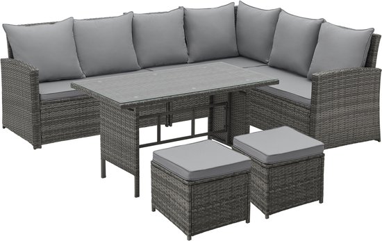 SVITA Monroe tuin loungeset - polyrattan zitgroep tuin grijs