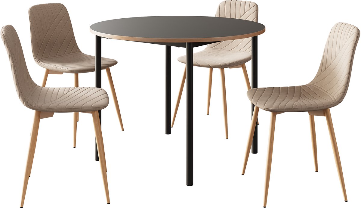 Eetkamerset tafel Lindesberg Ø100 cm met stoelen Köfering 5-delig [en.casa]