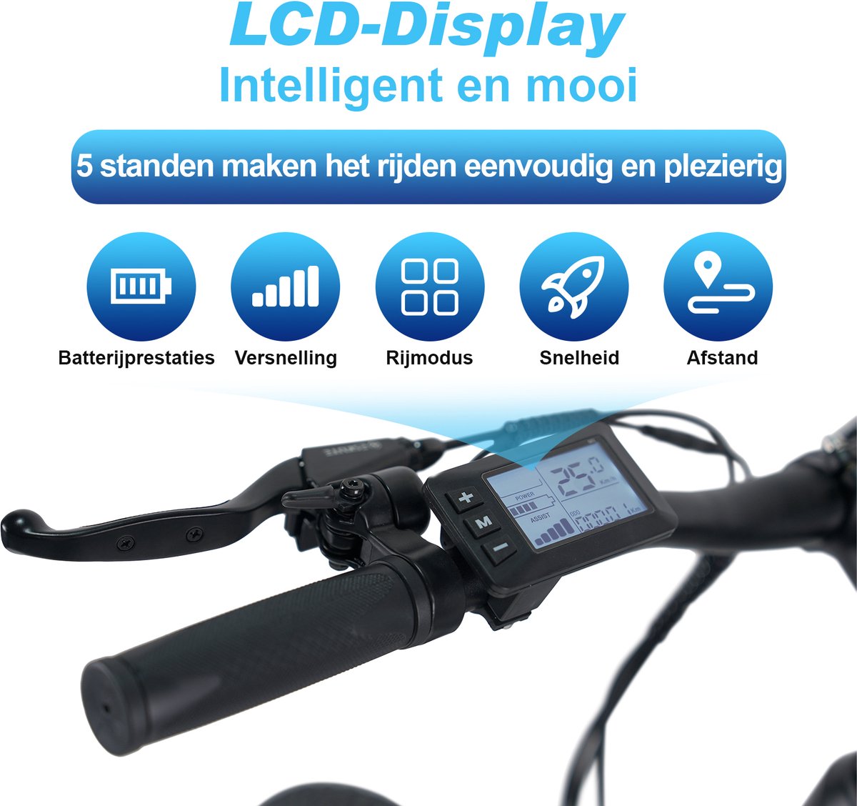 TTGO M300 Elektrische Fiets - 250W Motor - 36V20Ah Batterij - 27.5*2.1" Band - 80 km Actieradius - Shimano 7 Versnellingen - Mechanische schijfremmen - Zwart thumbnail 5