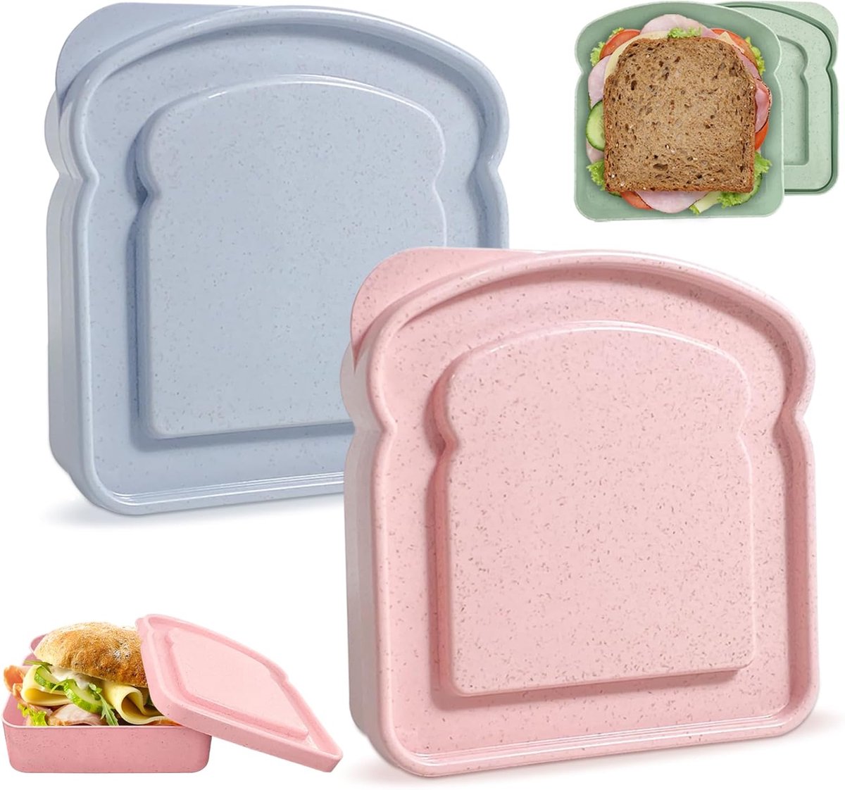 Sandwichbox, lunchbox, herbruikbare lunchbox in de vorm van een toast met deksel, BPA-vrije plastic voedselbewaardoos, magnetron- en vaatwasserbestendig, geschikt voor volwassenen en gezinnen