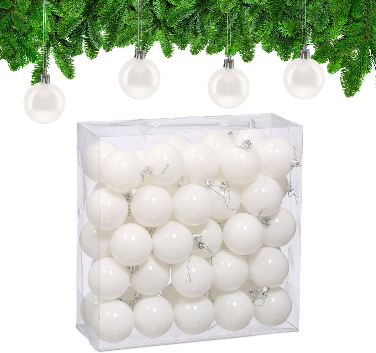 kerstballen set van 50 - Ø 6 cm - glanzend - kunststof - wit
