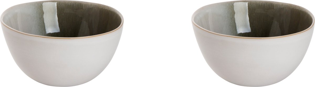 Palmer - Nordic - Schaal - Kom - 2 stuks - 90 cl - ø 15 cm - Wit/Groen - Stoneware - Bordenset