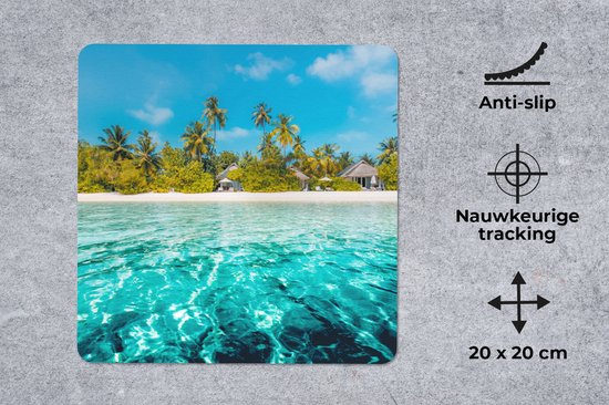 Muismat 20x20 cm - Mousepad Strand - Palmbomen - Zee - Muismatten