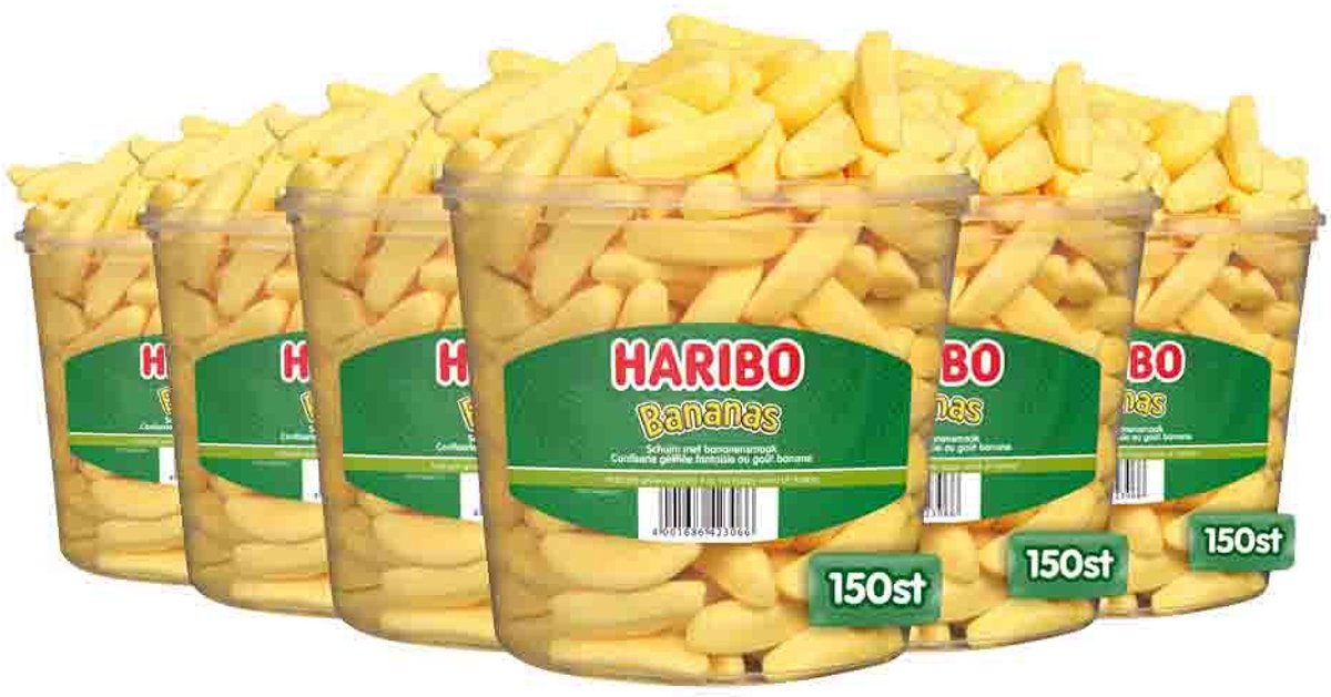 Haribo Schuim Bananen - silo 150 stuks - Doos 6 silo's