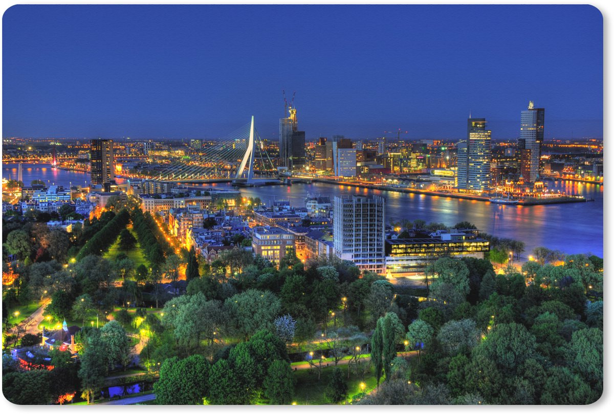 Muismat XXL 90x60 cm - Bureau onderlegger - Bureau mat Rotterdam - Nederland - Skyline - Bureaumat - Gaming mousepad xl - Bureaulegger groot - Computer deskmat