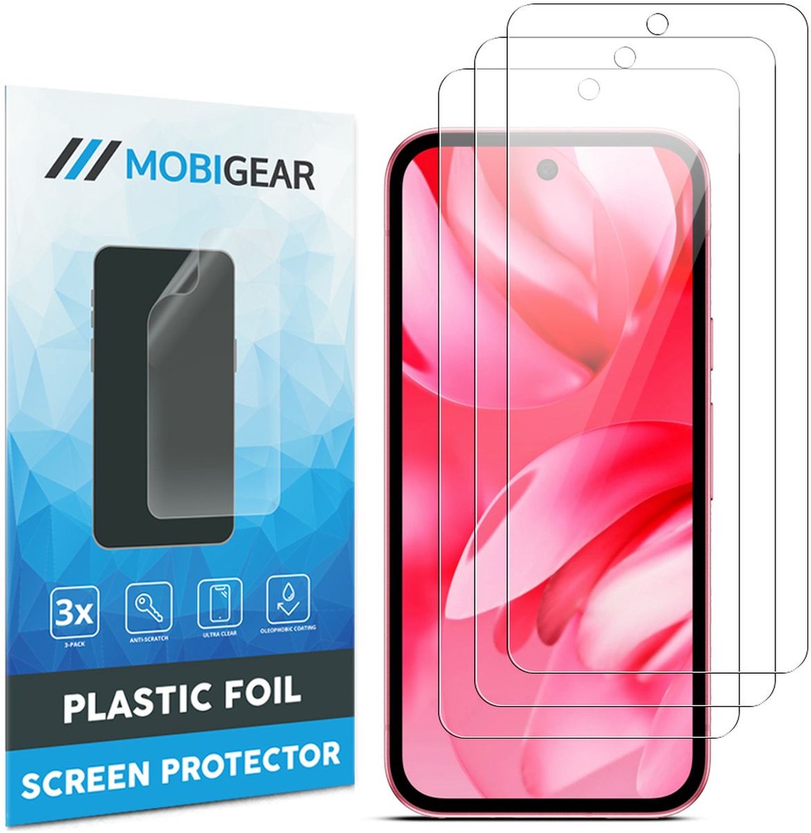 Mobigear Screenprotector geschikt voor Google Pixel 9a | Mobigear Screenprotector Folie - Case Friendly (3-Pack)