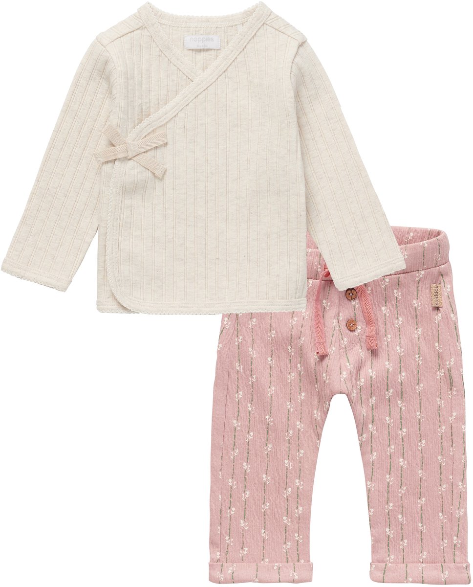Noppies - Kledingset- 2 delig - Broek Lancaster Misty Rose - Overslag shirt Lavaca Oatmeal - Maat 80