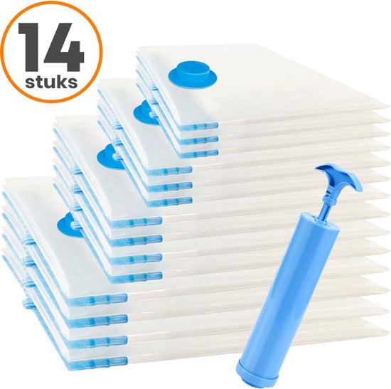 Loti Living Vacuümzakken Set – 14 Stuks / 4 Maten – Incl. Handpomp – Herbruikbare Opbergzakken voor Kleding, Dekbedden & Reizen – Bespaart tot 80% Ruimte