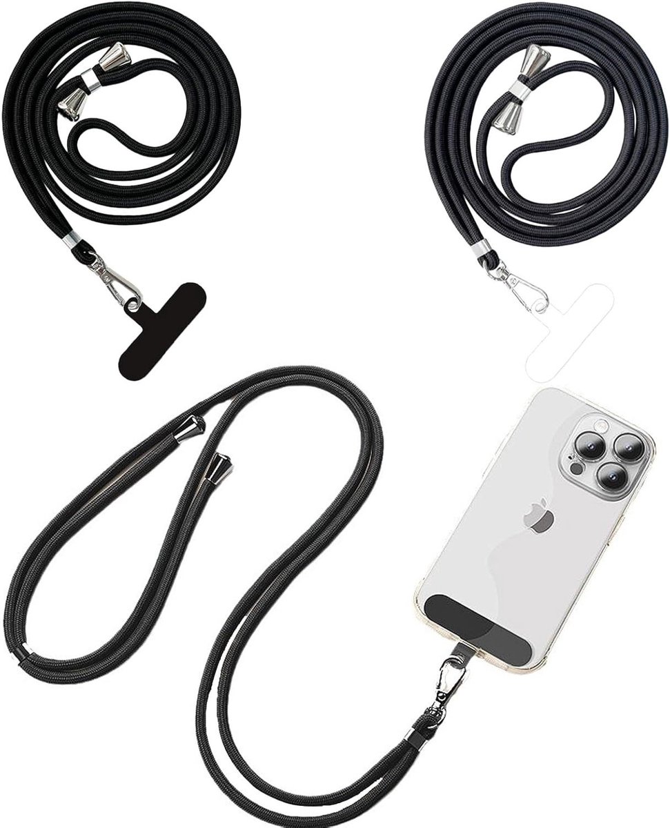 2 stuks mobiele telefoon lanyard - verstelbare crossbody telefoonriem - universele telefoonhouder - zwart/donkergrijs - up to 73cm (verstelbaar)