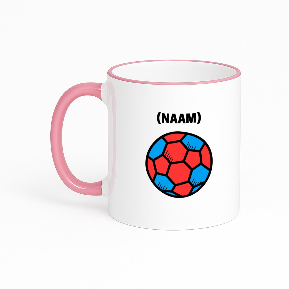 Hacebo® - Handbal met eigen naam koffiebeker met gekleurde rand roze - Handbal - Handballer - thee mok - koffie beker - Sport - koffiemok - 330 ML