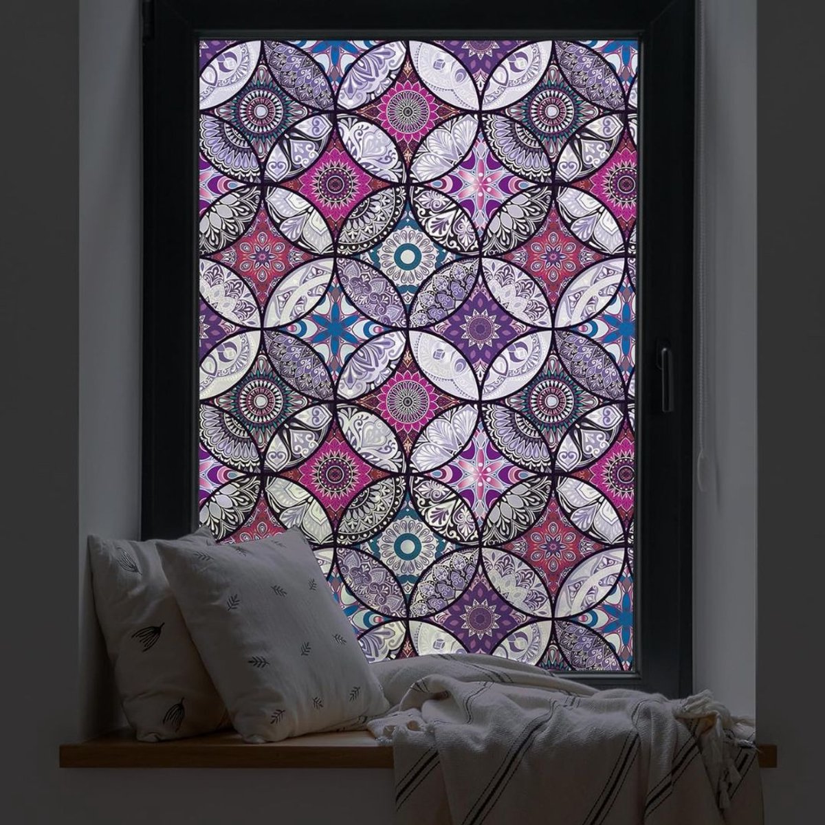 GTB® Raamfolie Glas in Lood - Raamfolie Zelfklevend - Raamfolie - Paars - ‎200cm x 45cm x 1cm
