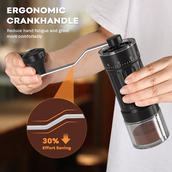 Extern instelbare handmatige koffiemolen: draagbare handmatige koffiemolen met hoogwaardige keramische maalschijf, 40 instelbare standen, geschikt voor reizen, kamperen, French press, mokka-pot, Italiaanse espressomachine. — afbeelding 4