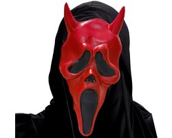 Halloween masker-scream masker-Schreeuwend masker met hoorns-Haunted House & Masquerade - Halloween Horror Scream Mask - Latex Materiaal-48x18CM-rood