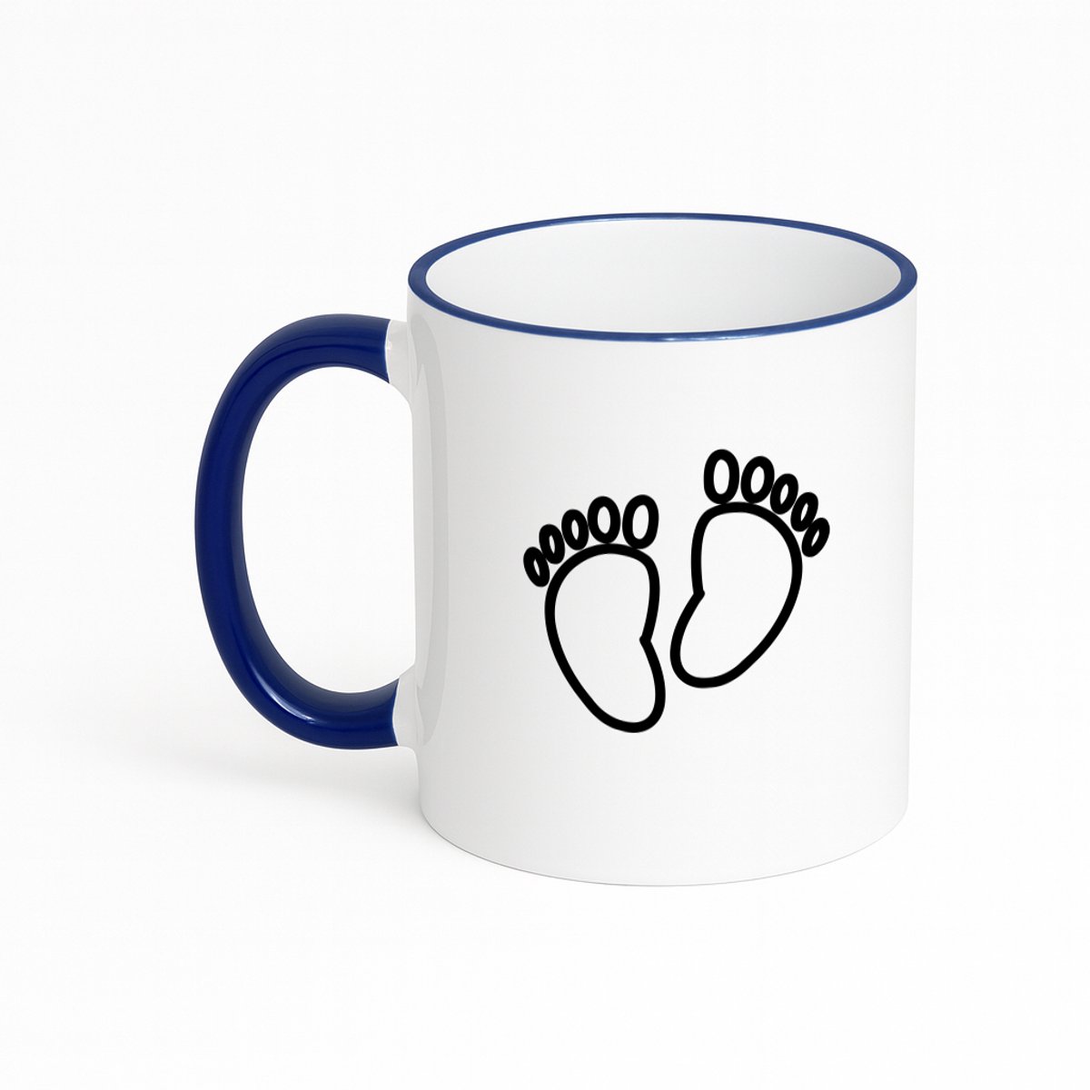 Hacebo® - Babyvoetjes koffiebeker met gekleurde rand donker blauw - Baby - Ouders - thee mok - koffie beker - babyshower - cadeau - koffiemok - 330 ML