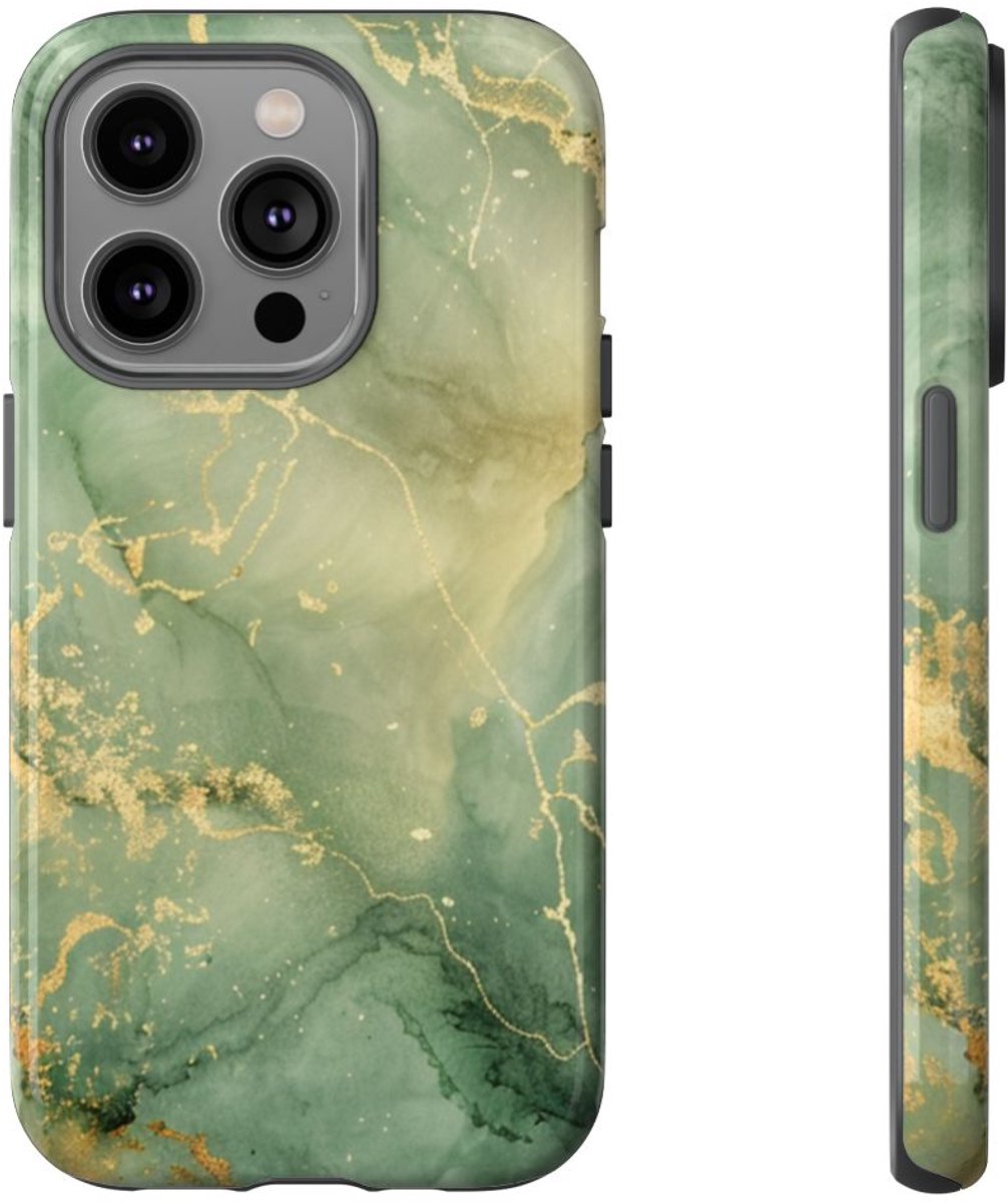Groene en Gouden Marmer Abstract – Telefoonhoesje Geschikt voor iPhone 14 Pro