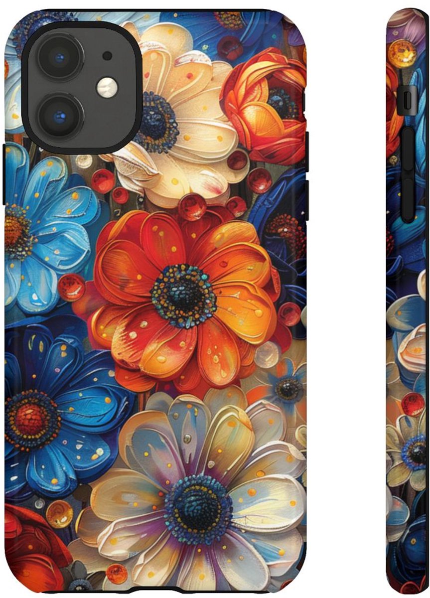 Levendig Abstract Bloemenpatroon – Telefoonhoesje Geschikt voor iPhone 11