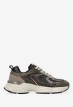 Groene dames sneaker met bruine slangenhuidprint en beige veters, van de zijkant gezien.