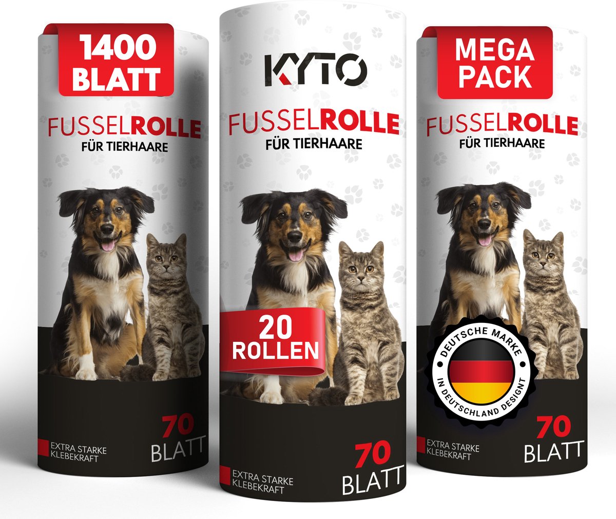 Kyto Pluisroller navulverpakking 20 stuks - 70 kleeflagen per rol - 1400 kleefvellen – Kledingborstel verwijdert katten-, honden- en huisdierharen, stof en pluizen – Kleefroller - Pluizenverwijderaar - plakroller - stofroller