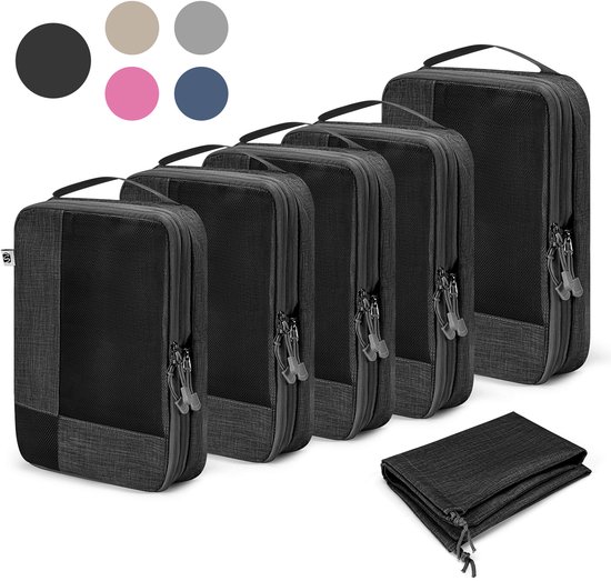 Skycases Packing Cubes Compression - Koffer Organizer Set - 6-delige Set - Met Compressie Rits - Voor koffers en tassen - Zwart