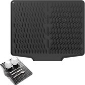 39*32 cm - Afvoermat - Droogmat voor op het aanrecht - Opvouwbare siliconen afdruip - droogmat voor in de keuken - antislip - siliconen afdruipmat - voor in de gootsteen, voor keukengerei, bekers, fruit en groenten - zwart