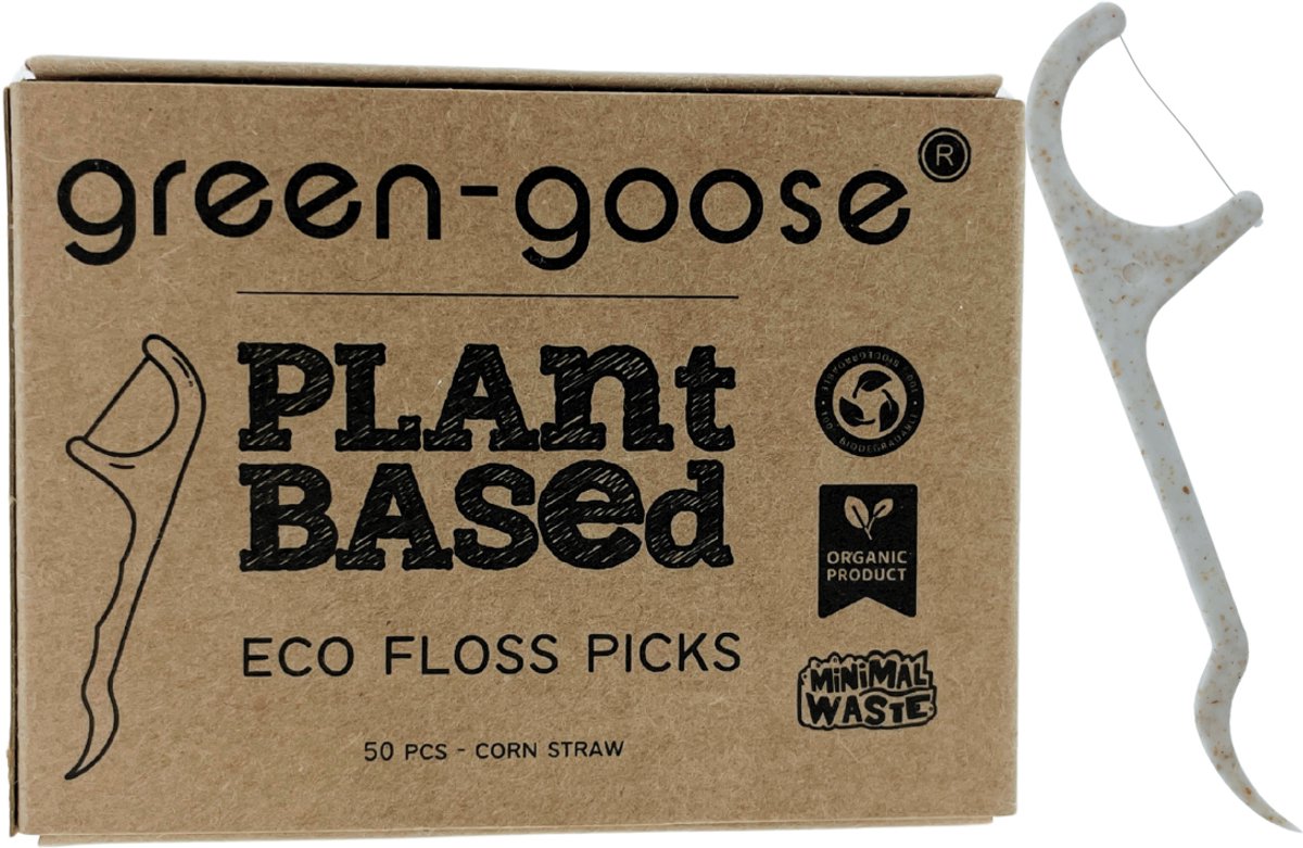 green-goose® Bio-Based Flossers - 50 Stuks - Gemaakt van Plantaardig Materiaal - Bioplastic Flosdraad voor Kinderen - Plantbased, Duurzaam, Ecologisch, Biologisch Afbreekbaar