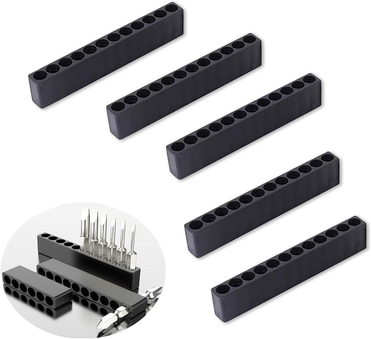 Allecto Plus - 5 stuks lege bitbox voor 12 boorgaten, kunststof schroevendraaieropslag, bitorganizer. Opbergen van schroevendraaierkoppen