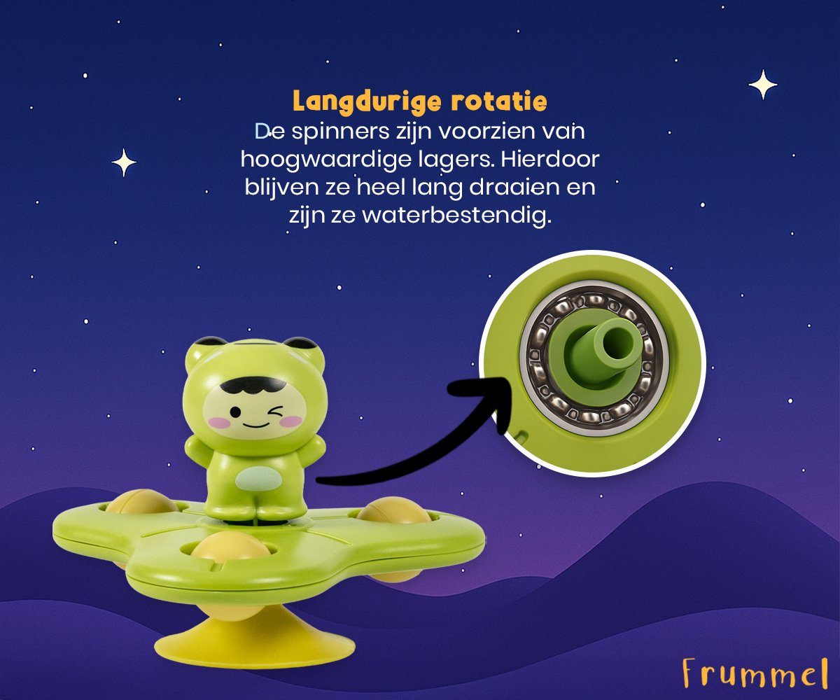 Frummel Fidget Spinners met Zuignap – Bad Speelgoed voor Kind en Peuter – Sensorisch Speelgoed Set van 3 – Ruimtevriendjes – Voor Bad, Tafel of Raam — afbeelding 4
